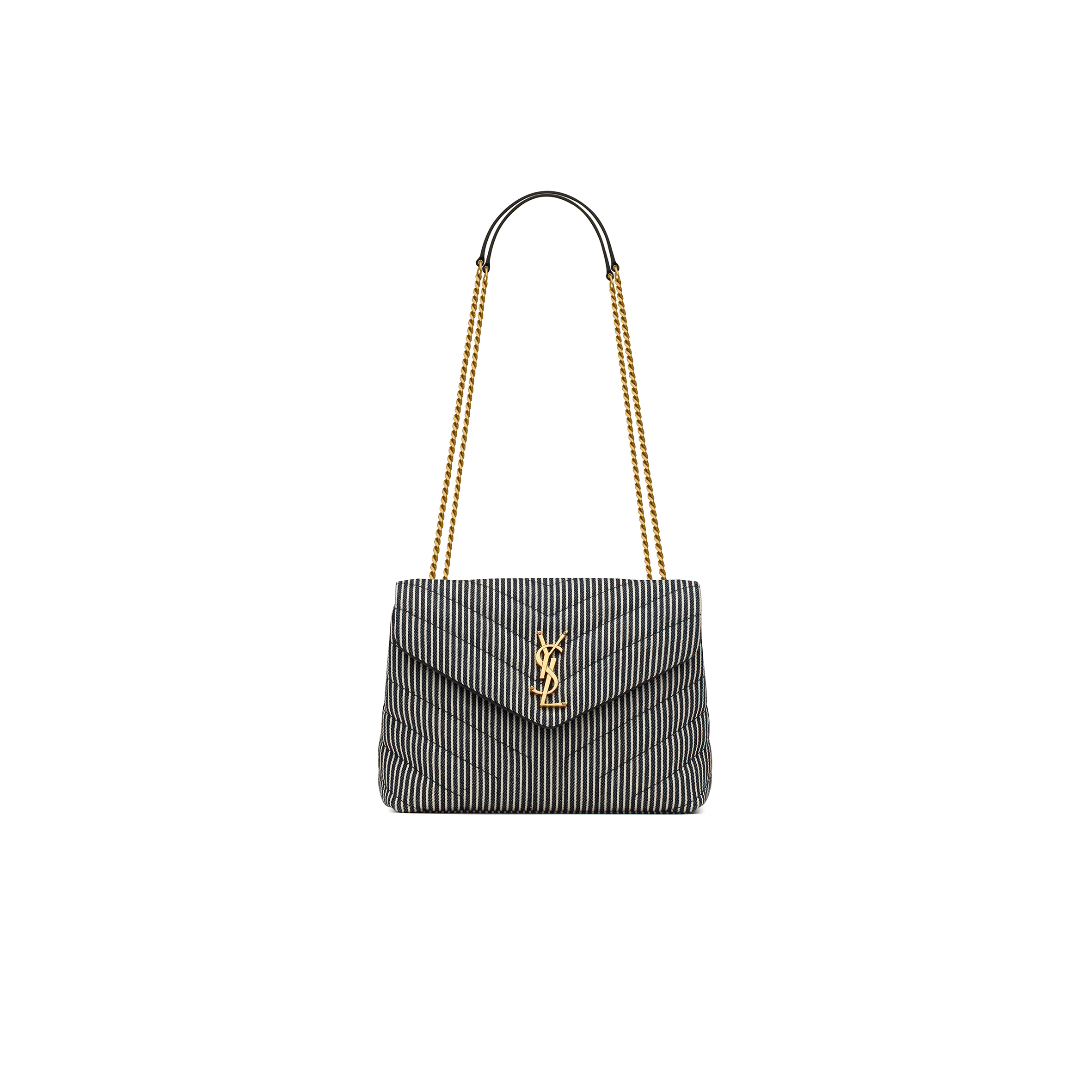 YSL LOULOU SMALL IN Y-QUILTED STRIPED DENIM 494699FAA7G4165 (23*17*9cm)